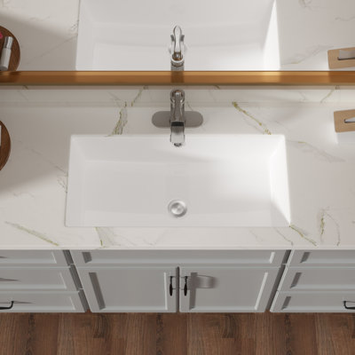 White Ceramic Rectangular Undermount Bathroom Sink With Overflow, 28" X 14" | Gift Idea