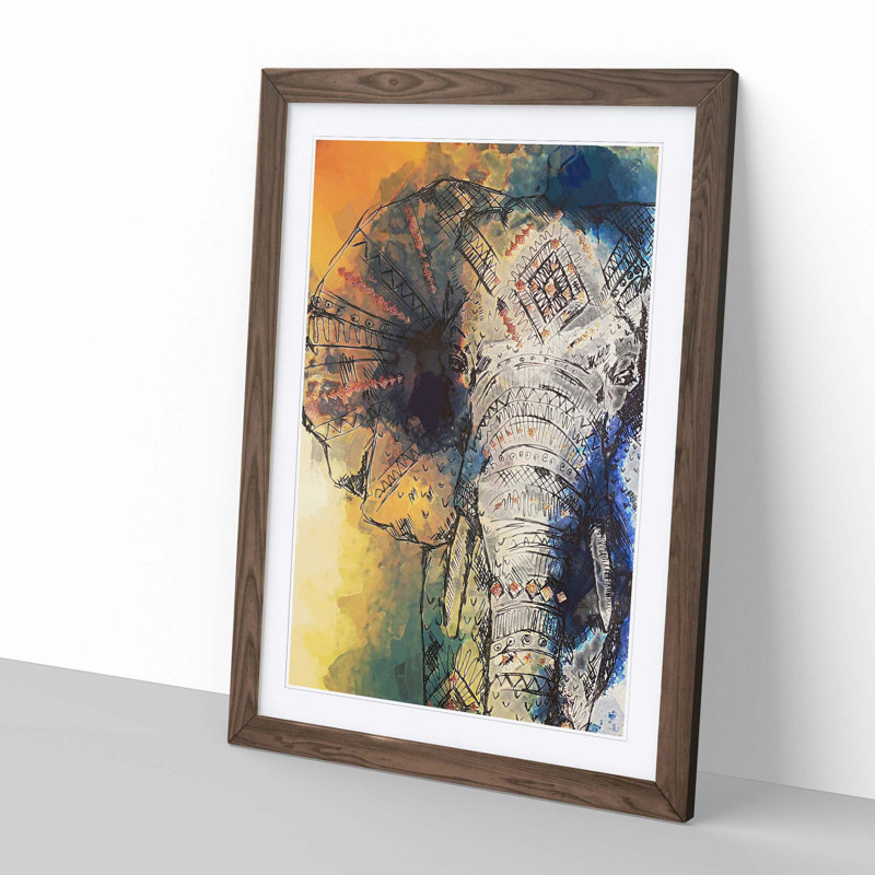 Indian Elephant in Abstract - Framed Print, Walnut, 60cm H x 40cm W x 2cm D