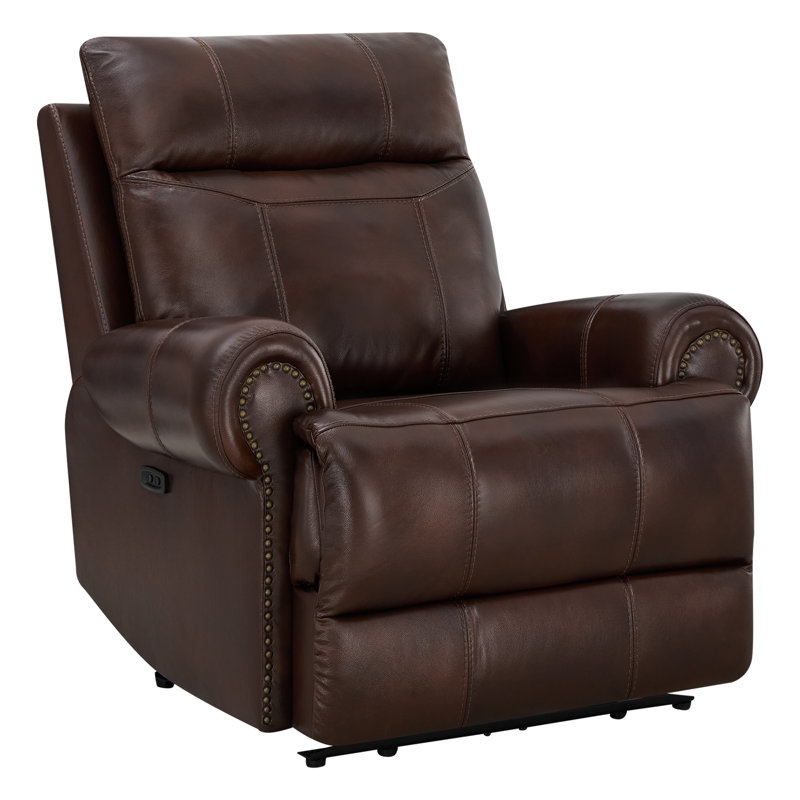 Andrena 38.58'' Wide Genuine Leather Power Recliner, Cognac