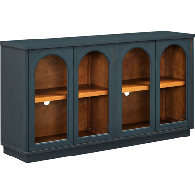 Navy Cabinet With Storage Space. 4-Door Buffet For Dining. Adjustable Shelves, Build, Wire Hole Large - Navy. Kitchen. , Cable
