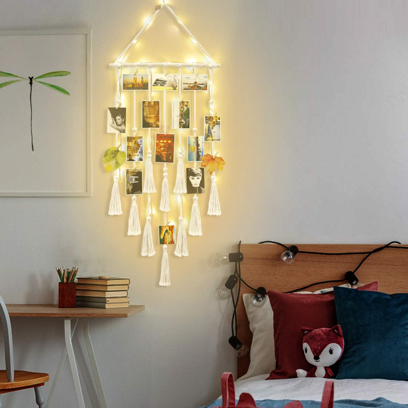 Macrame Hanging Photo Display With Lights