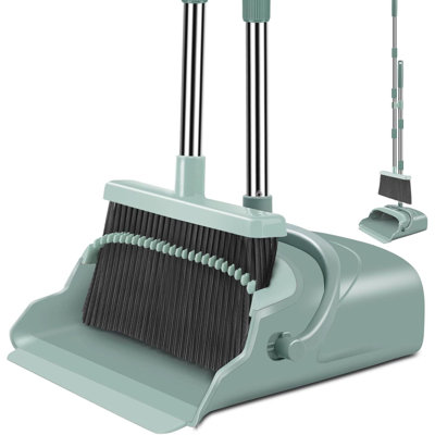 This Upgraded Large-Sized, Long-Handled, Upright Broom And Dustpan Set Eliminates The Need To Bend Over And Is Suitable For Indoor And Outdoor Use, Garages, Kitchens, And Offices.