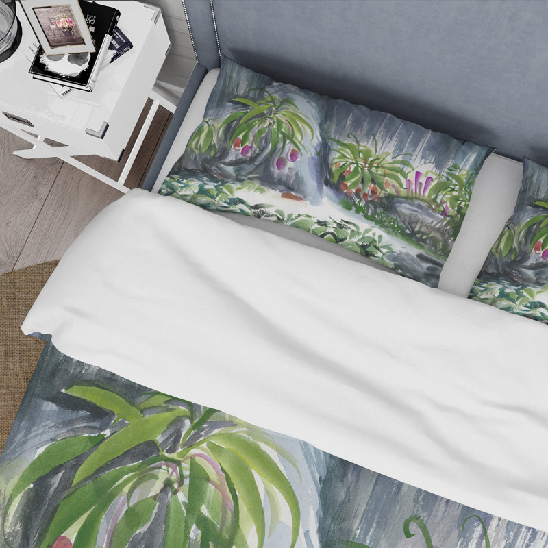 Tropical Plants Oasis - Ensemble de housse de couette Farmhouse - Microfibre de polyester