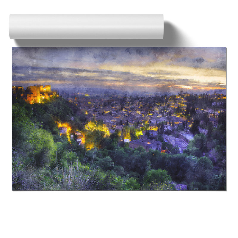 Granada Skyline in Spain Painting - Frameless Print, 30cm H x 42cm W x 0.1cm D