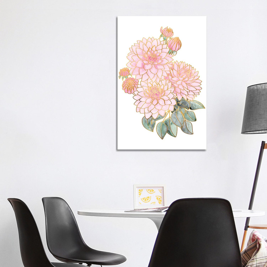 Pacey Dahlien Bouquet In Pink Aquarell von Blursbyai - Galerie-verpackt Leinwand Giclée auf Leinwand