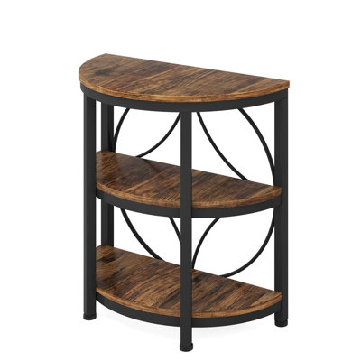 Tribesigns Half-Round End Table, 3-Tier Narrow Side Table with Metal Frame