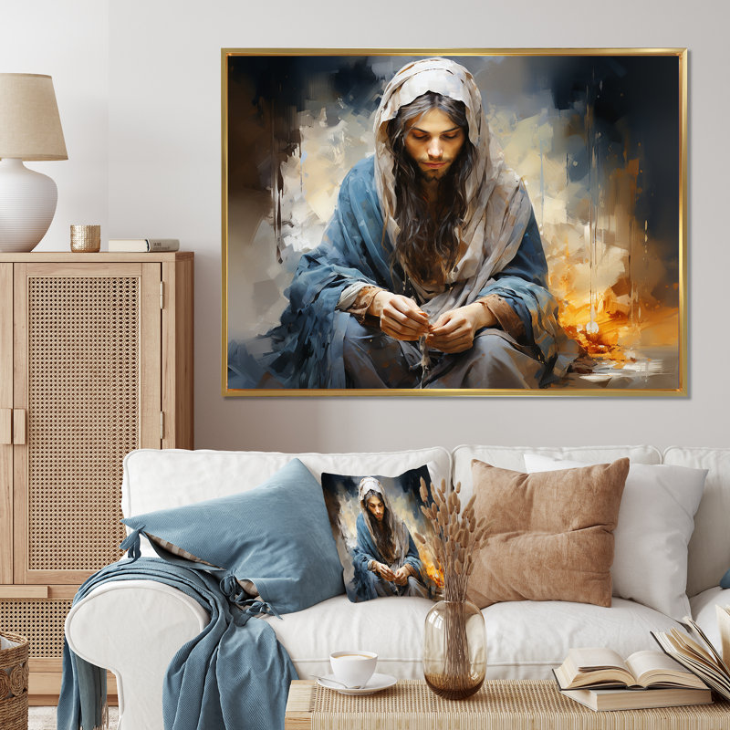 Reproduction d'art sur toile, "Salah", Cadre flottant doré, 16" H x 32" W