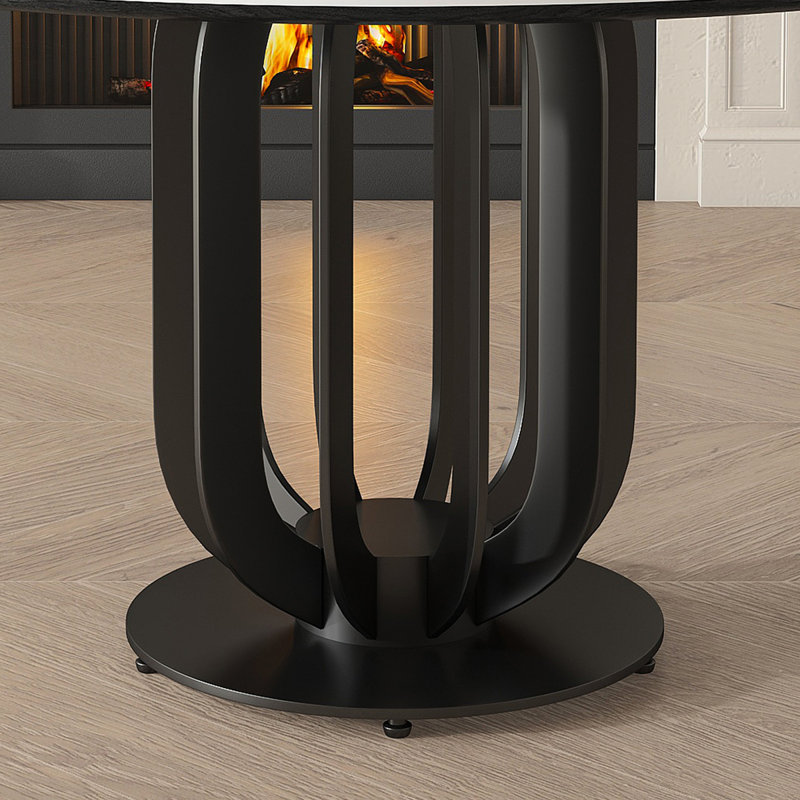 Table de salle à manger ronde en fritté de 53 po avec base en acier au carbone noir et plateau tournant de 31,5 po pour la cuisine et la salle à manger (8 chaises)