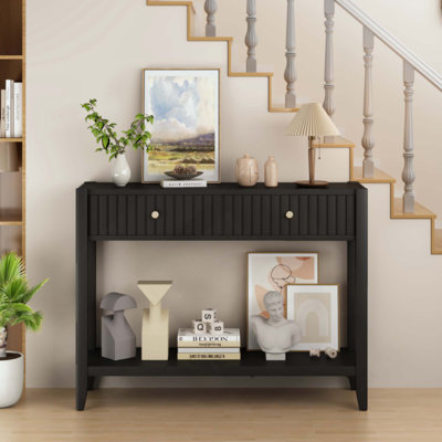 Console Table With Drawers, Narrow Wood Accent Sofa Table Entryway Table With Storage Shelf For Entryway, Front Hall, Hallway, Living Room