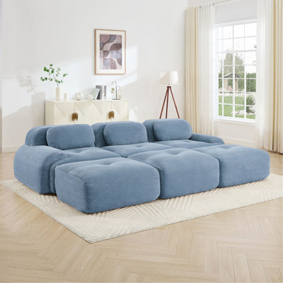 Canapé modulaire à trois places avec 3 repose-pieds en velours côtelé sans assemblage Animaux de compagnie à accoudoirs larges incurvés 32D