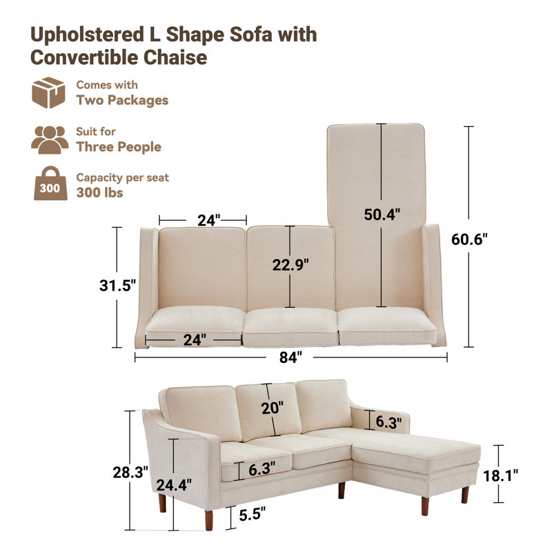 Azriah 2-Piece Reversible Sectional, Beige Chenille