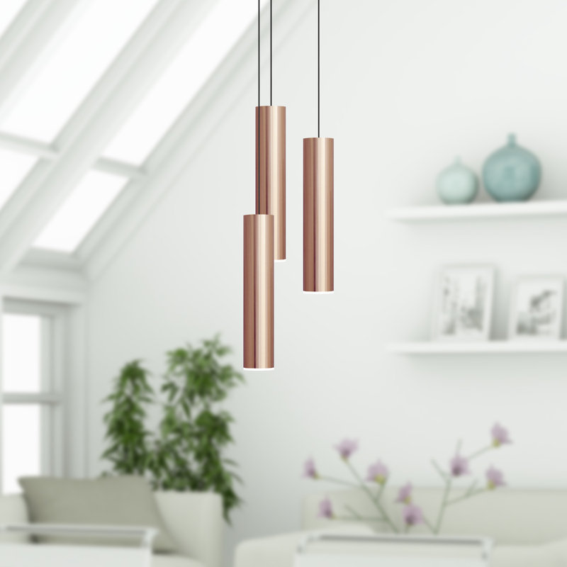Luminaire suspendu cylindrique à 3 lumières Nevcivan, Cuivre