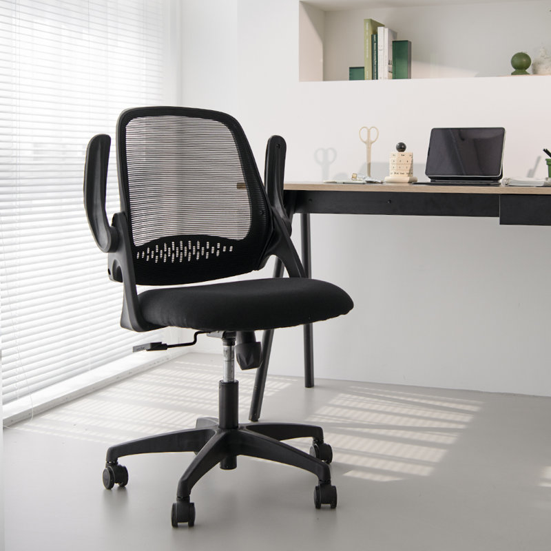Ergonomic Mesh Home Office Chair with Armrests, Space-Saving Design, Plastic, Black