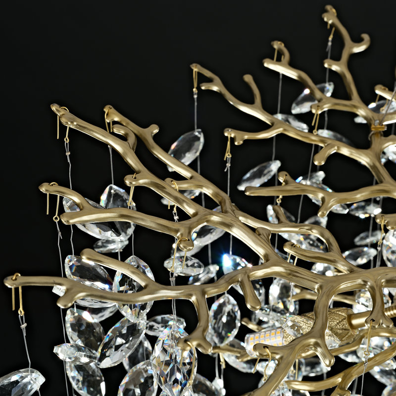Dimmable Modern Tree Branch Crystal Chandelier For Dining Room, Gold, 19.6" H x 35.4" W x 35.4" D
