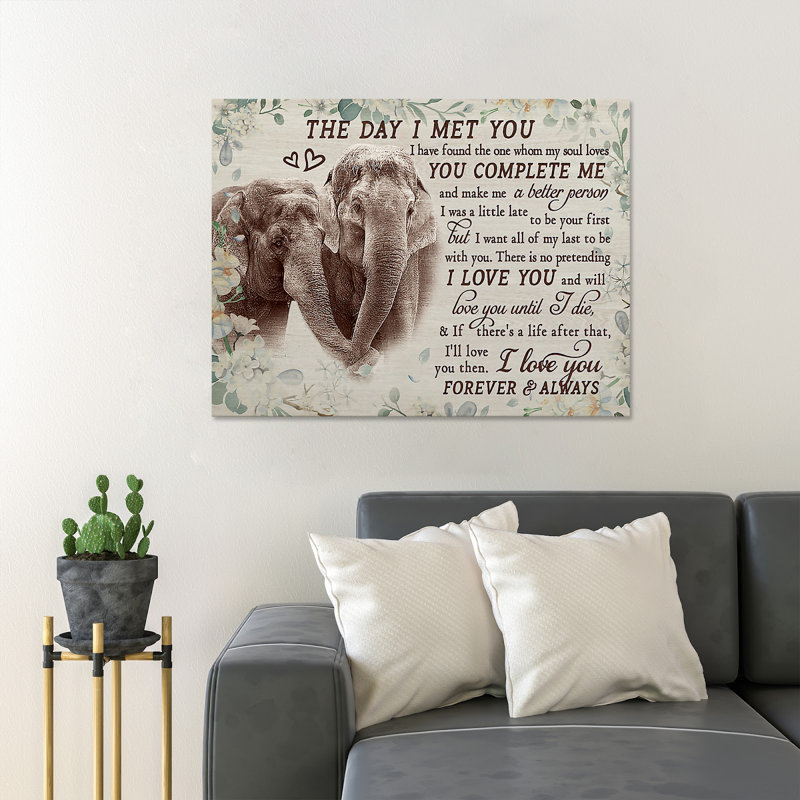 Couple of Elephants - The Day I Met You - Reproduction d'art graphique sur toile tendue, H 11 po x l 14 po x P 2 po