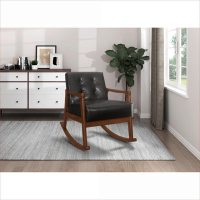 Chaise berçante en similicuir rembourré Mid-Century