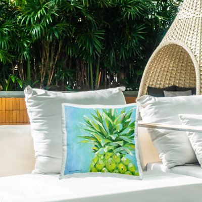 Coussin d'extérieur imprimé tropical tropical bleu ananas par Stephanie Workman Marrott