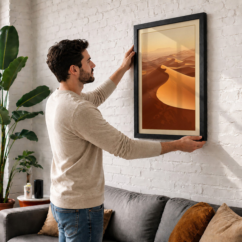 Desert at Golden Hour Minimalist - Framed Print, A1 - 84.1 x 59.4 cm, Oak