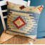 Bimala Kilim Large 50 cm x 50 cm Cushion Cover in Rich Blue Multi Colour Geometric Pattern