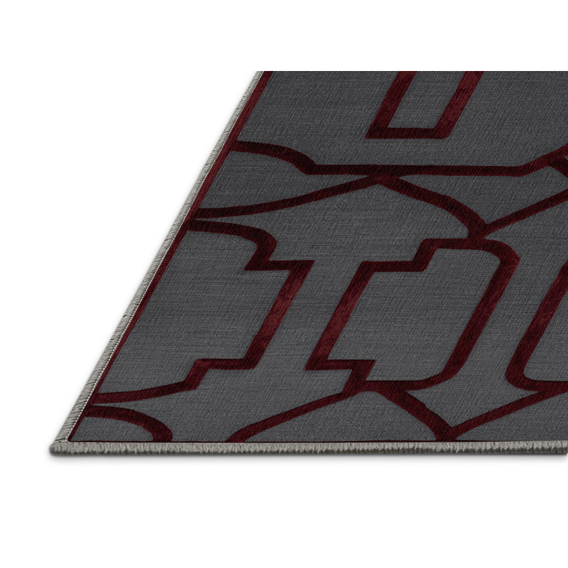 Tapis gris en treillis lavable à la machine, Rond 4 pi
