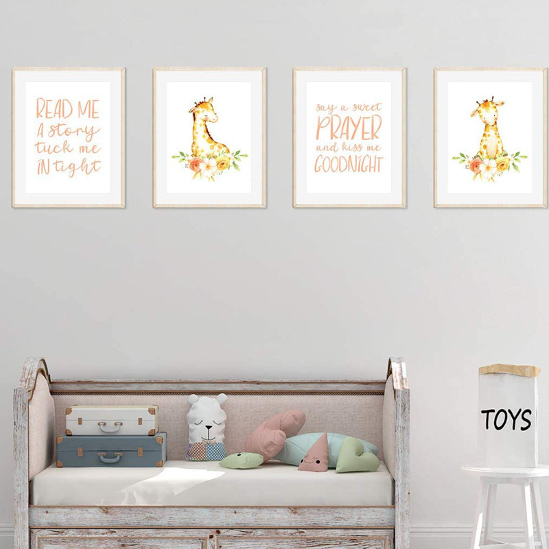« read me », je me suis à l’avant, un goodnight doux prayer baiser me, "fille giraffe, ensemble de 4 pièces, impression sur papier Dennerline