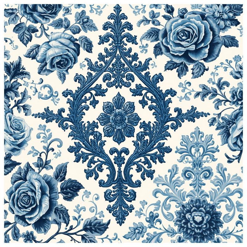 Blue Floral Damask Comforter, Twin Extra Long