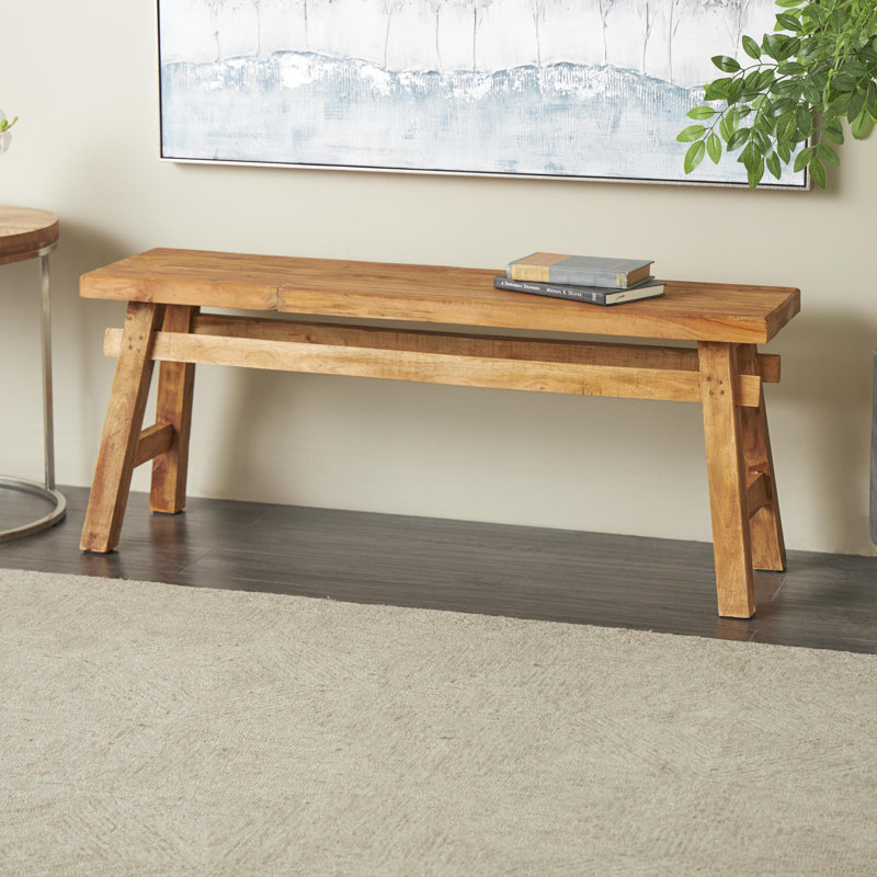 Rustic Trestle-Legged Pale Brown Wood Storage Bench