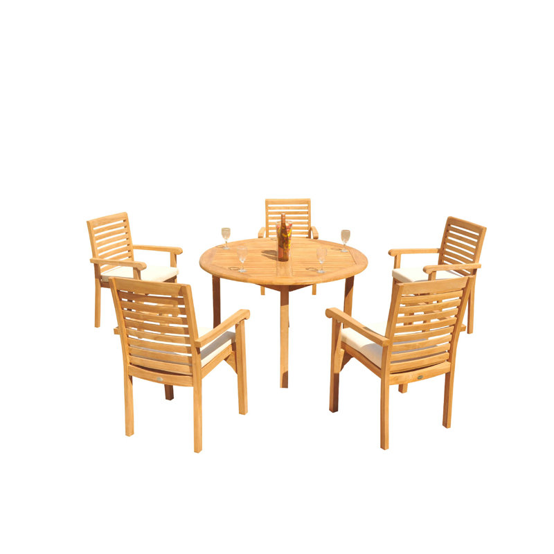 Hari Outdoor Teak Dining Set, 70" x 48" x 31.5", 6