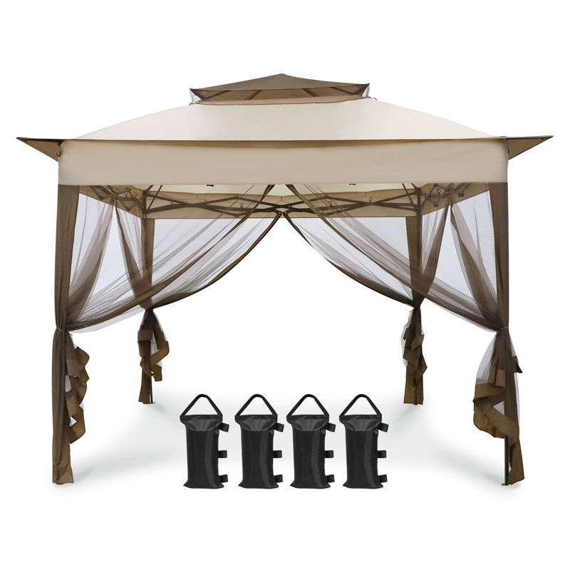 11 pi. L 11 pi. X P 11 pi. D Pavillon de jardin portatif avec filet de fermeture à glissière amovible, Beige