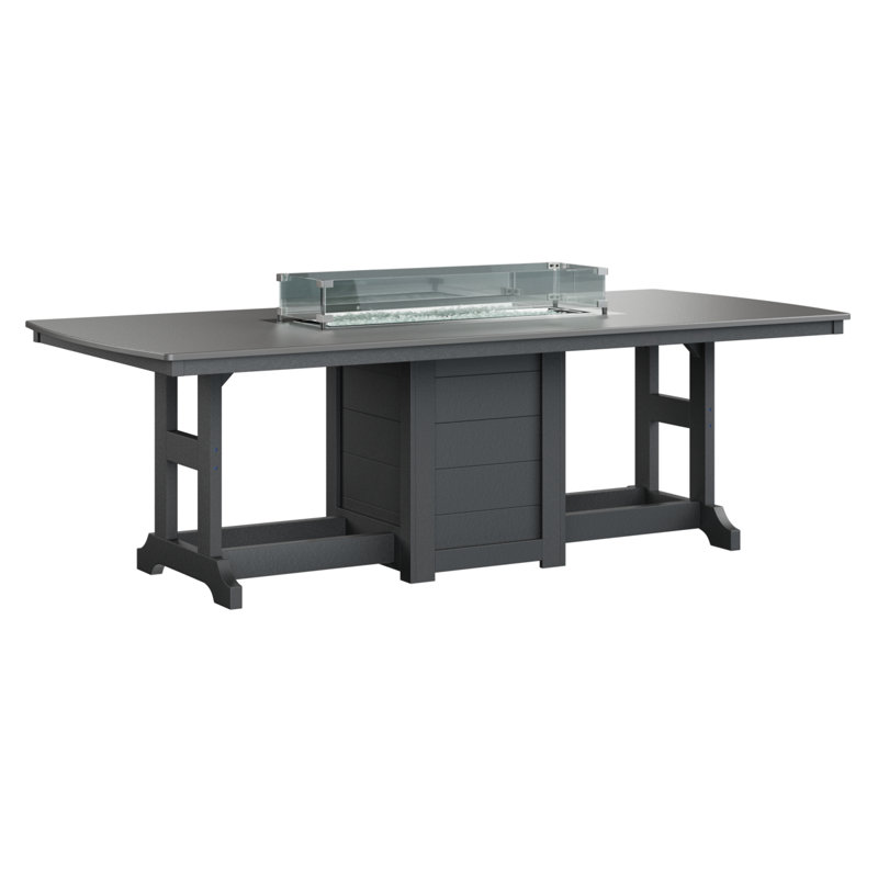 Berlin Gardens Garden Classic 96″ Fire Pit Dining Table, 31" H x 44" W x 96" D, Hammered Top Stainless with Black Base