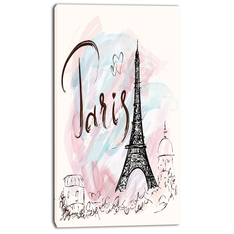 « illustration avec une tour eiffel », impression sur toile, H 20 po x l 12 po x P 1po, Toile tendue