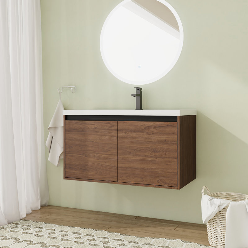 Meuble-lavabo simple 35,5 po avec comptoir, Brun