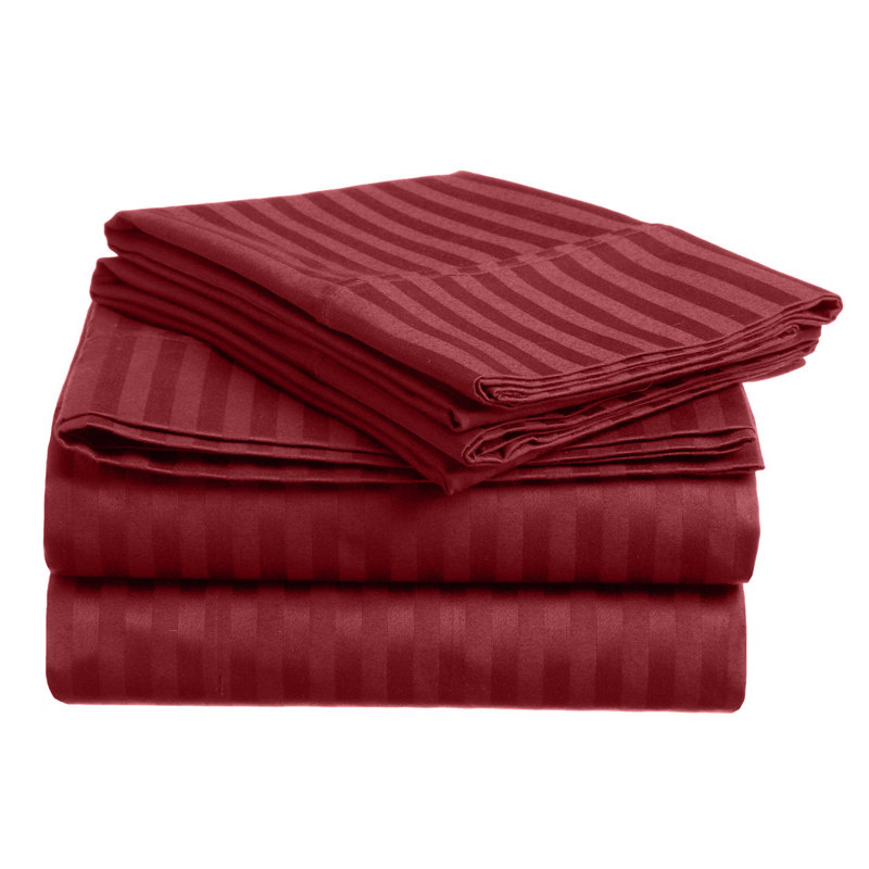 Matiah Microfiber Striped Sheet Set, Burgundy, Queen Sheet Set + Fitted Sheet + 2 Pillowcases