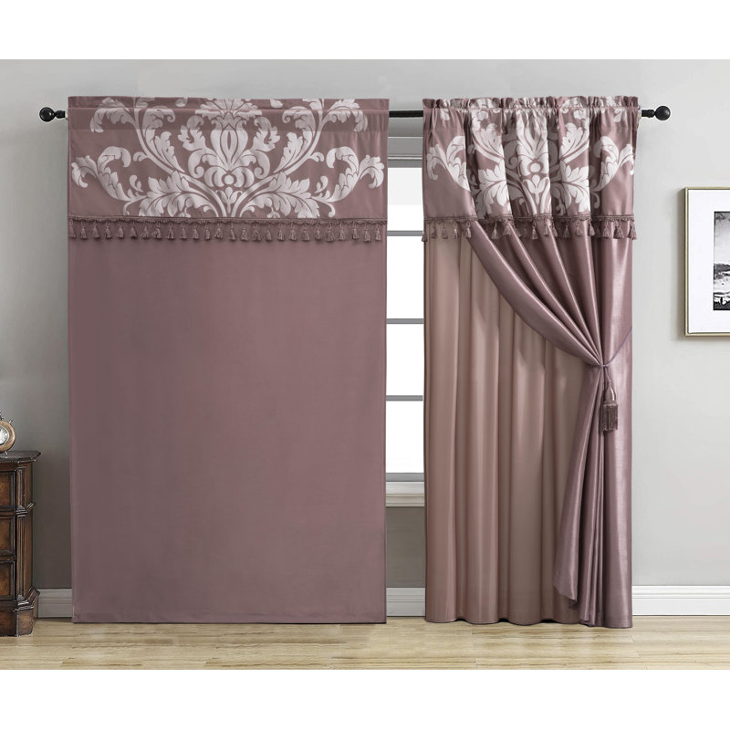 Royale Room Darkening Curtain Pair, Woodrose/Gray