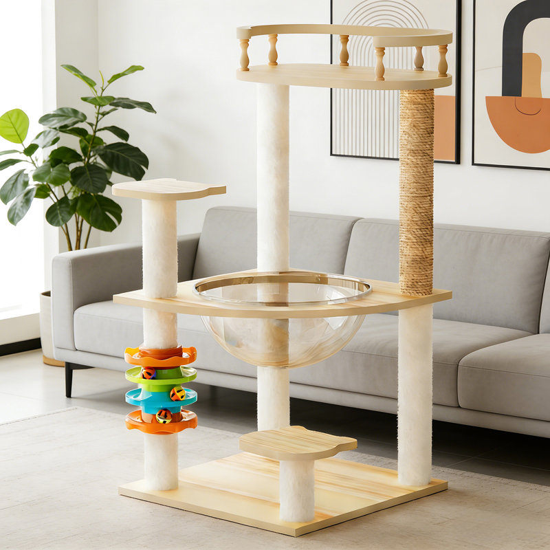 Tour pour chat 32,2 po pour chats d'intérieur avec poteaux à griffes, perchoir relaxant, acrylique et défenses interactives multiples pour chats de toutes tailles