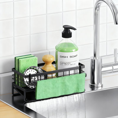 Self-Draining Kitchen Sink Organizer With Adjustable Dividers, Rustproof Non-Slip Sponge And Dish Cloth Holder For Countertop Organization