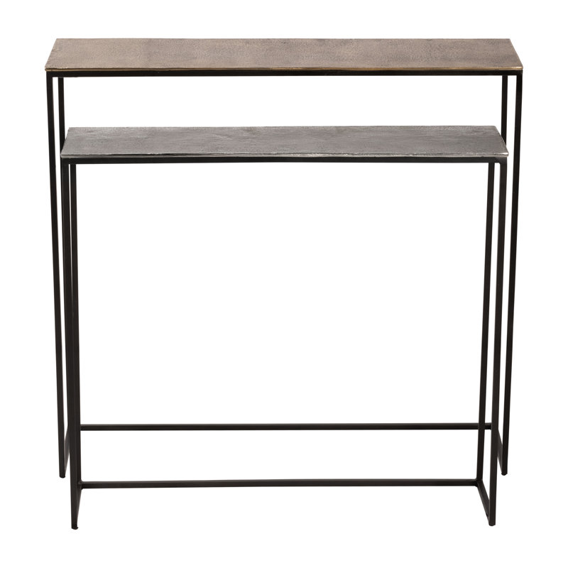 2 Piece Set 29"H/33"H Gold Aluminum Nested Side Tables with Multi-Colored Tops, Modern Accent Tables with Iron Frame for Living Room or Entryway