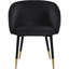 Chaise d'appoint 1 pièce rembourrée en velours avec dossier tonneau, pieds noirs et garniture cloutée, noir profond