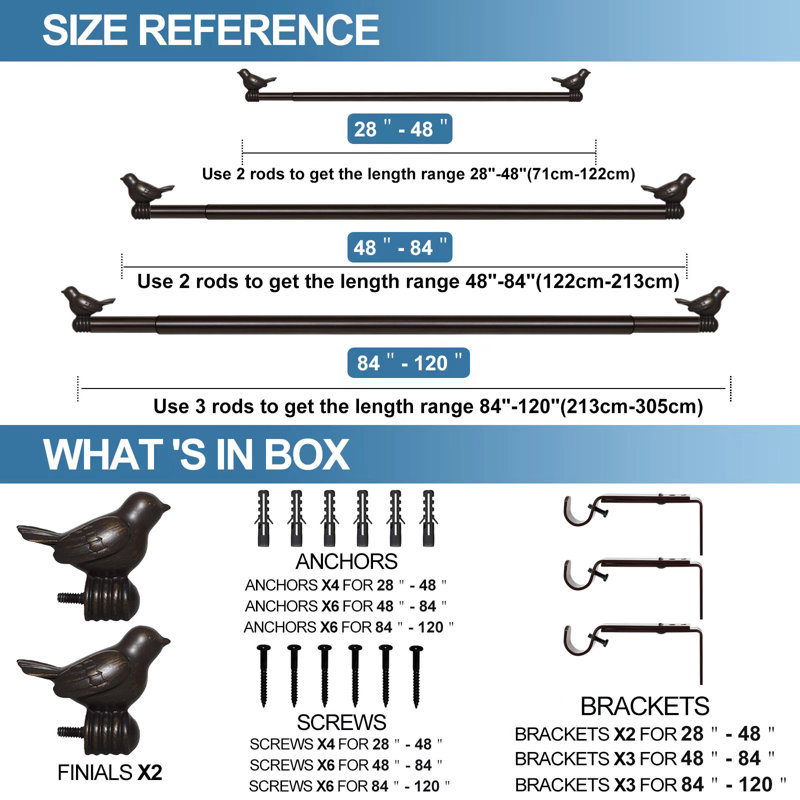 Tringle à rideaux simple réglable Kolb, 48 po à 84 po, Bronze et doré