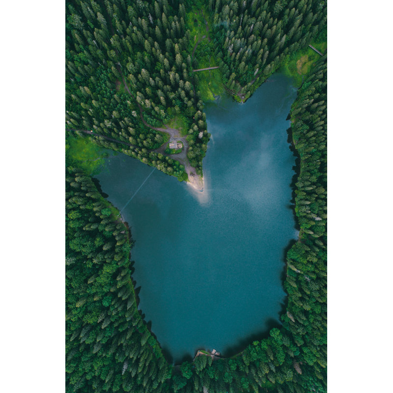 Aerial View Of Synevir Lake by Oleh_Slobodeniuk - No Frame Print on Canvas, 91cm H x 61cm W