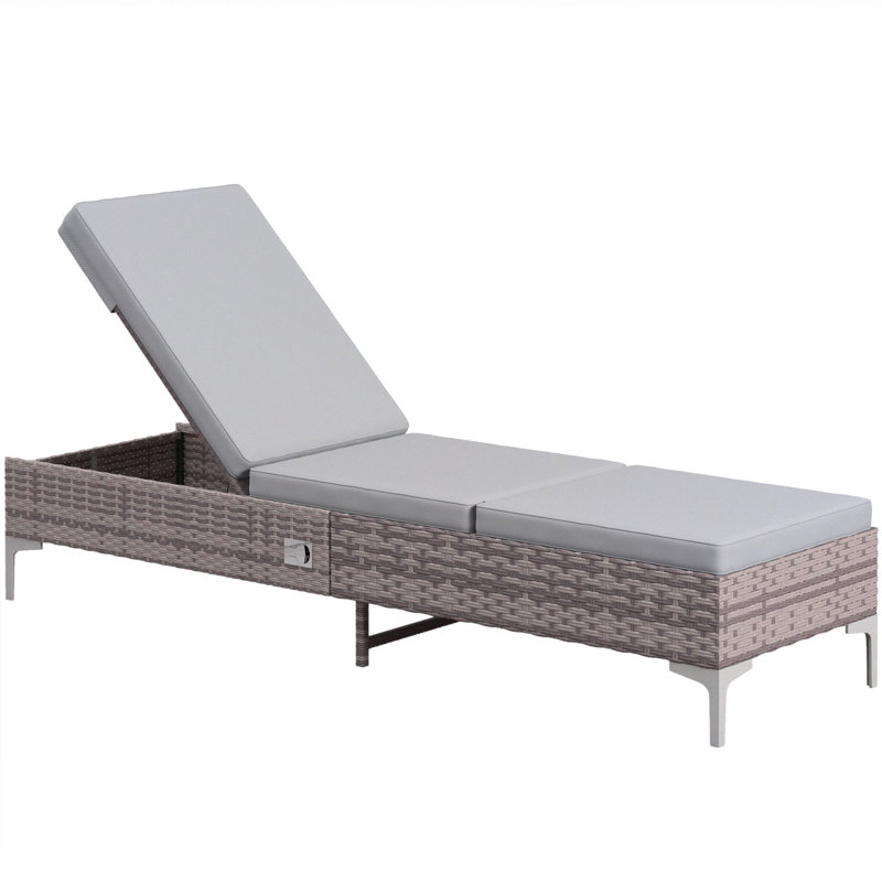 Naveh 202cm Long Reclining Single Chaise with Cushions, Light Grey, Mixed Brown