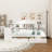 Wooden L-Shape Daybed With Seven Storage Cabinets And Two Storage Drawers, Multi-Functional Bed With Study Desk And Built-In Bookshelf-111514412-111514413
