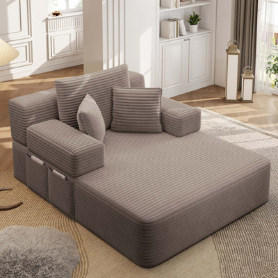 Chaise longue convertible en velours côtelé moelleux avec pochette de rangement et conception sans assemblage
