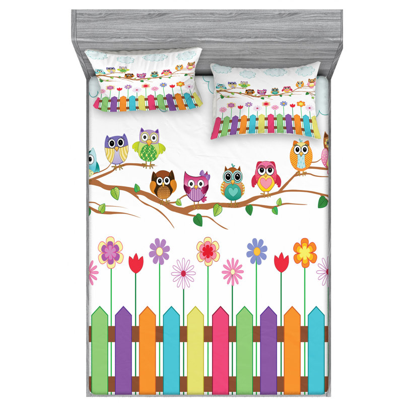 Owls Microfiber Sheet Set, Queen Sheet + Fitted Sheet + 2 Pillowcases