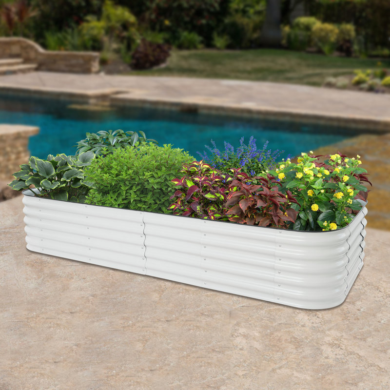 Metal Raised Garden Bed Planter Box, 16.94" H x 112.29" W x 23.64" D, White