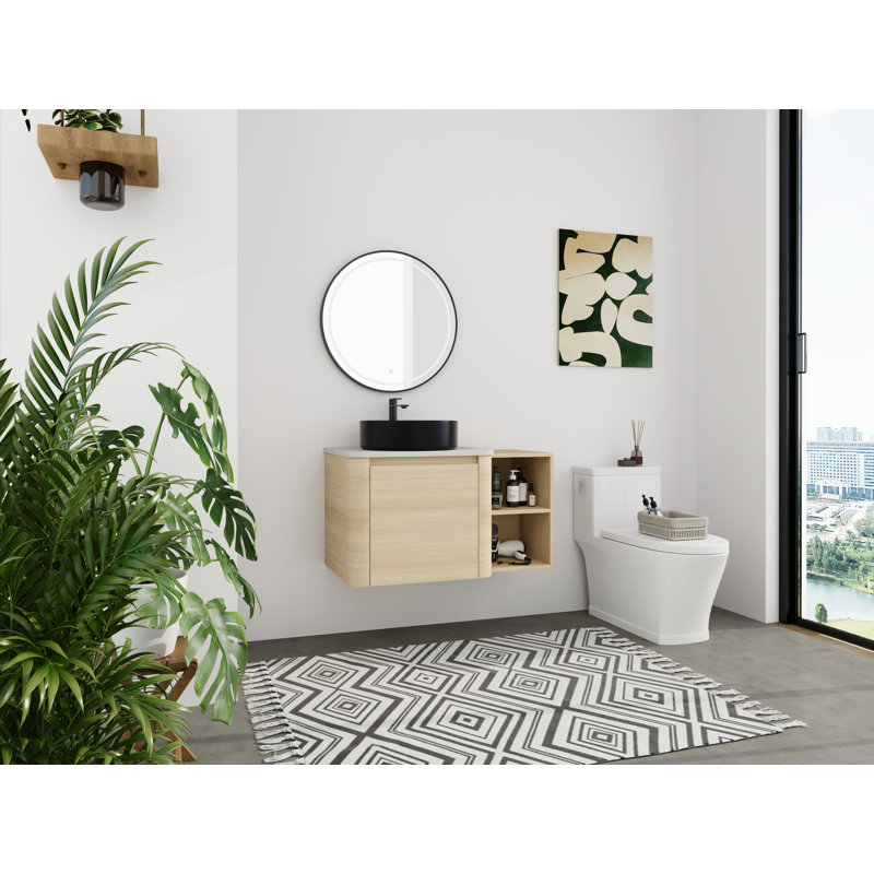Ensemble de meuble-lavabo mural 36 po - 5 options de lavabo de couleur (motifs blanc / noir / marbre) avec tablette de rangement ouverte (type B)