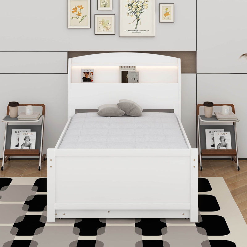 Lit plateforme simple avec lit gigogne et tiroirs, Lit simple