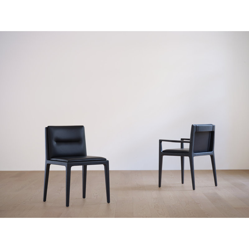 Jona Leather Arm Chair, Milano Black 2522, Natural Walnut