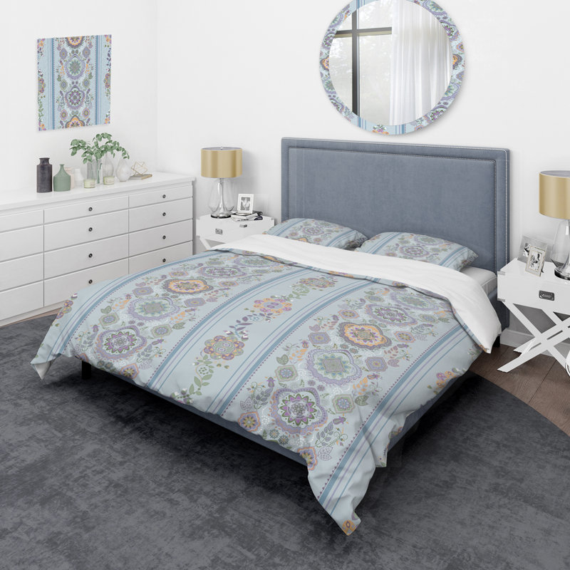 Ensemble de housse de couette en microfibre grise / mauve 3 pièces, Housse de couette pour très grand lit et 2 très