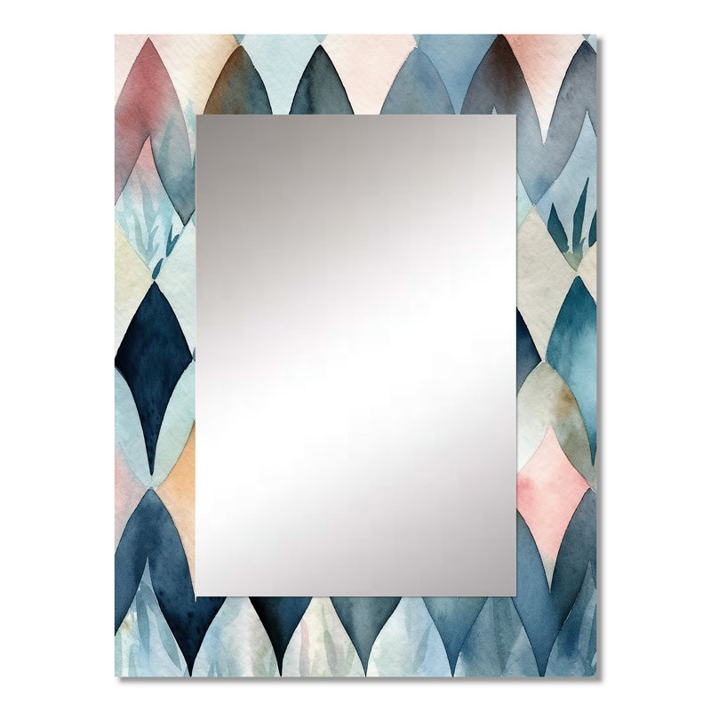 «Blue Abstracted Mapping of Forms III», miroir décoratif géométrique, miroir mural moderne, impression d'art en métal